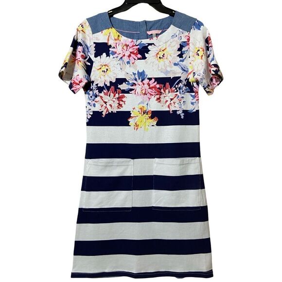 Joules Navy & White Stripe Floral Dress - Picture 1 of 6